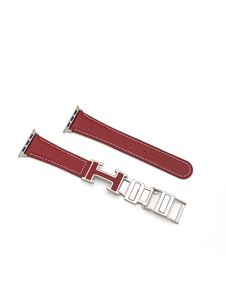 Litchi Pattern H Magnetic Buckle Leather Band