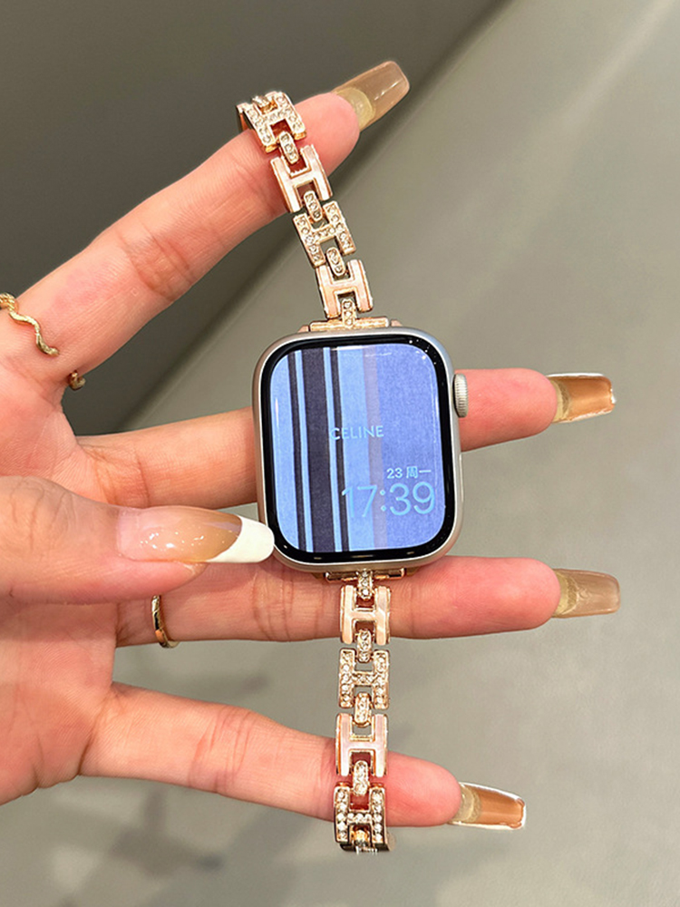 H Letter Rhinestone Stainless Steel Band