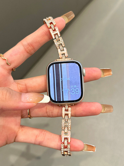 H Letter Rhinestone Stainless Steel Band