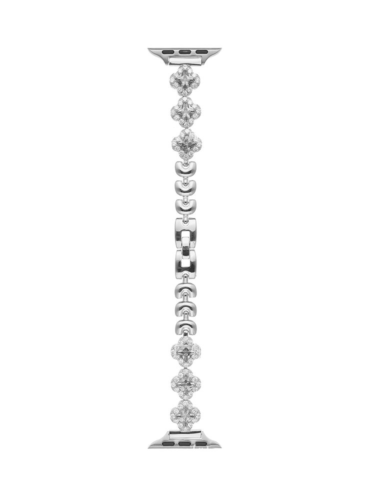 Full Diamond Zircon Four Leaf Clover Stainless Steel Apple Watch Band - Tatanband