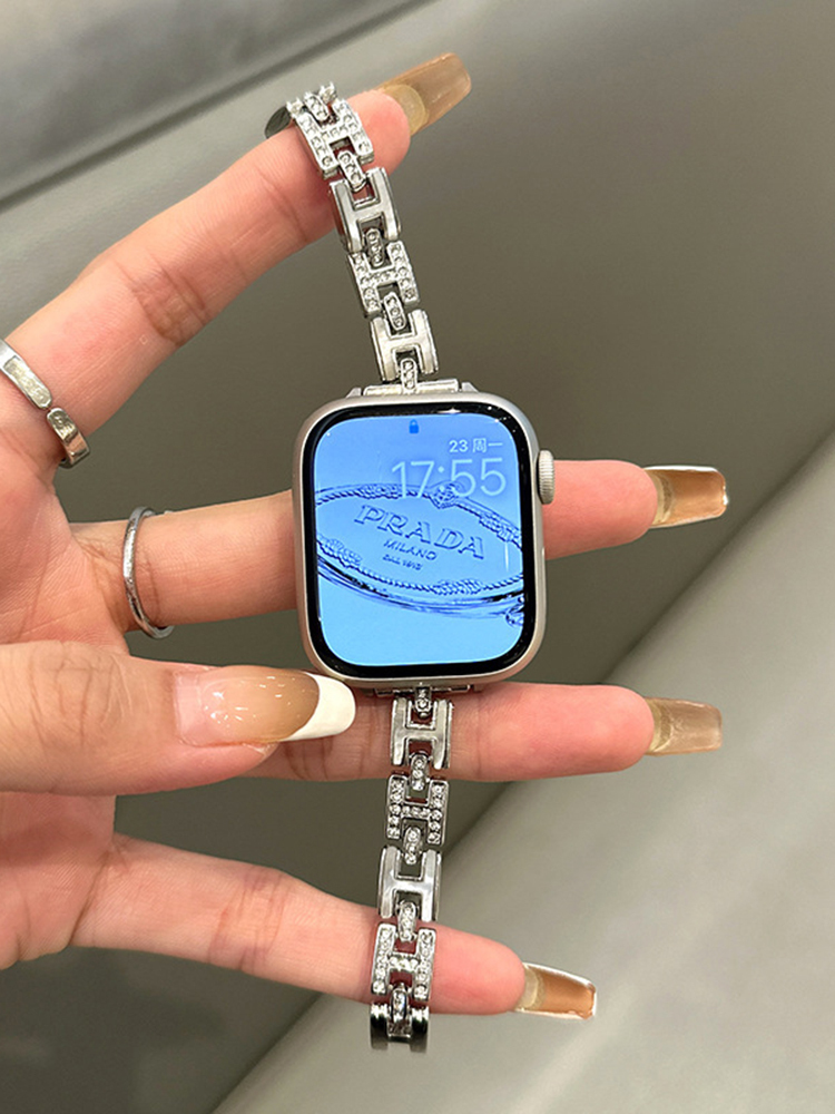 H Letter Rhinestone Stainless Steel Band