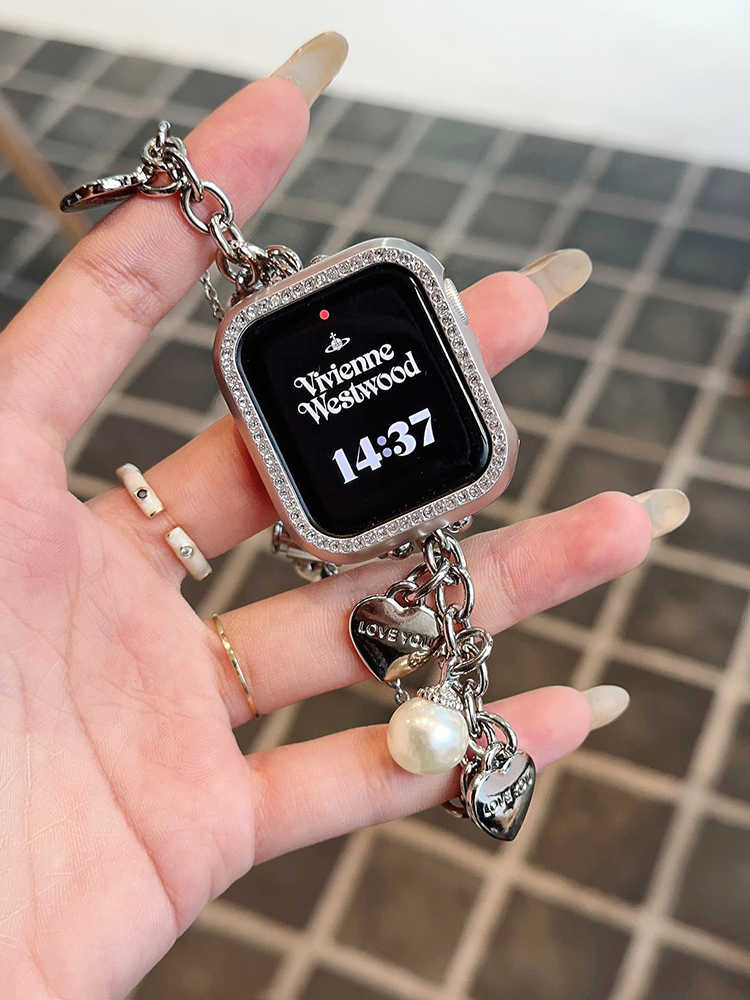 Heart and Pearl Pendant Bracelet Stainless Steel Band