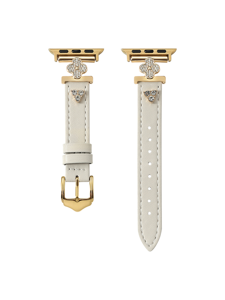 Full Diamond Clover Buckle with Diamond Rivet Leather Band