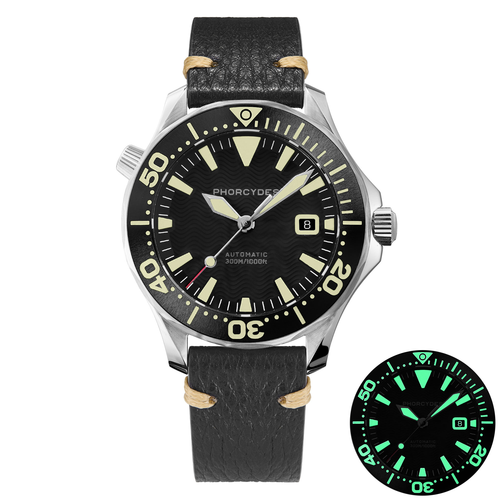 PH-6  with leather strap (black dial)