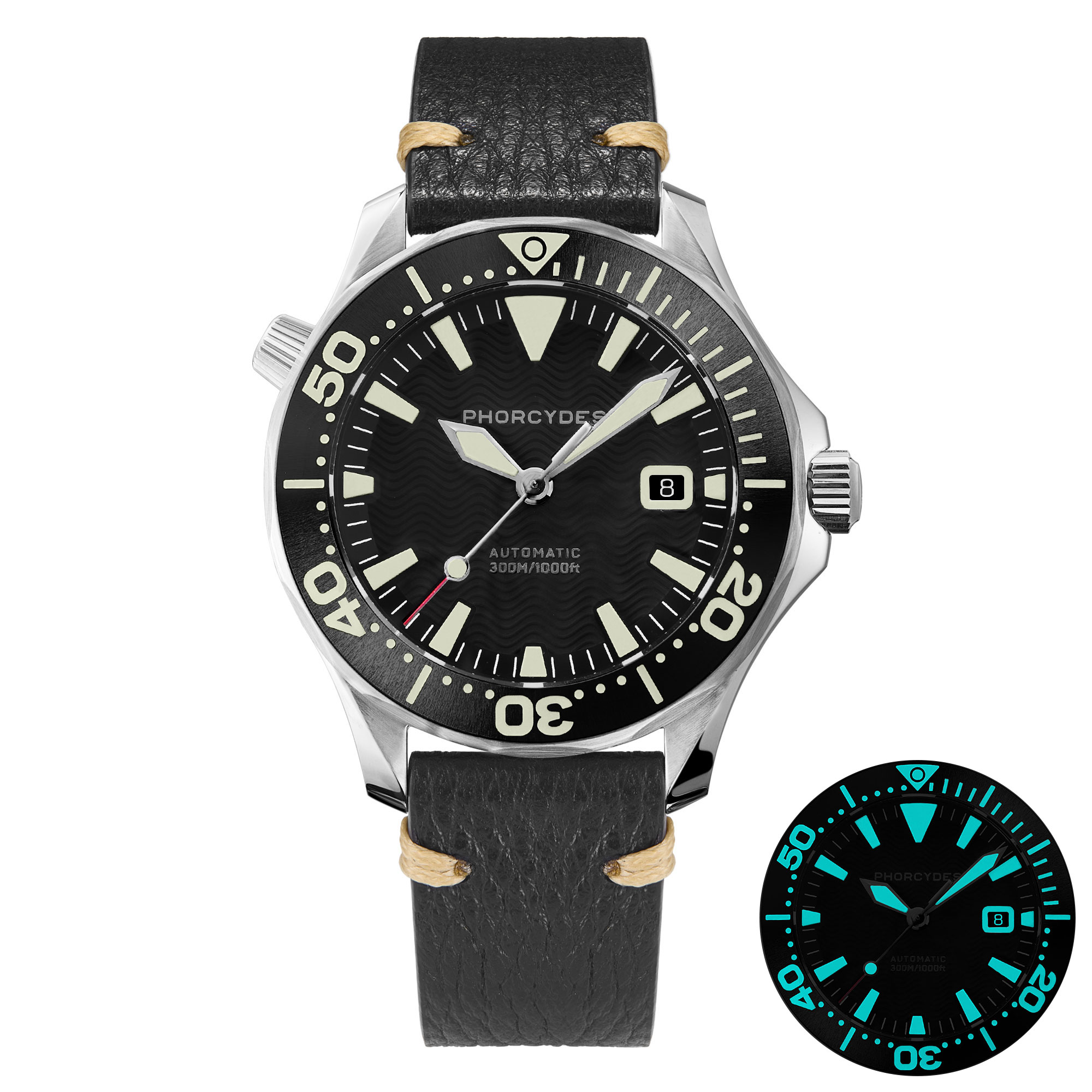 PH-6  with leather strap (black dial)