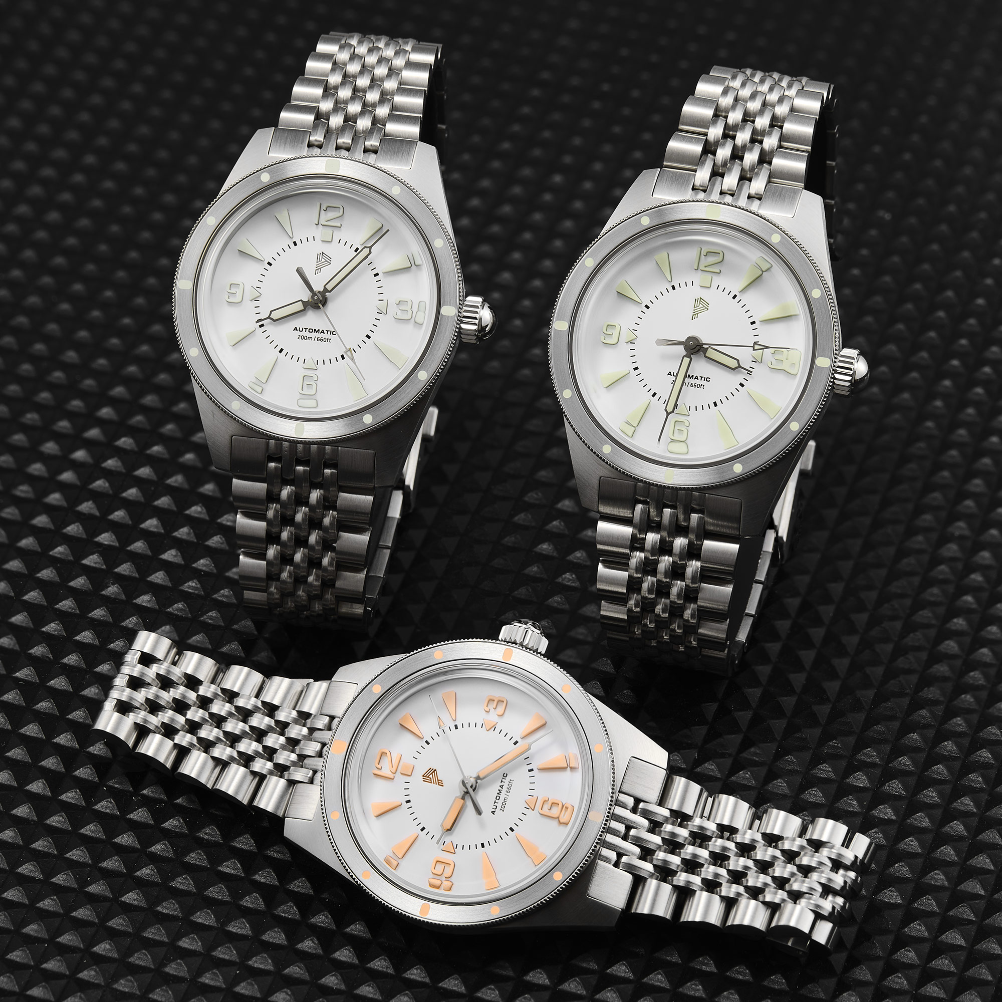 PH-2 skin diver watches with bracelet -white dial