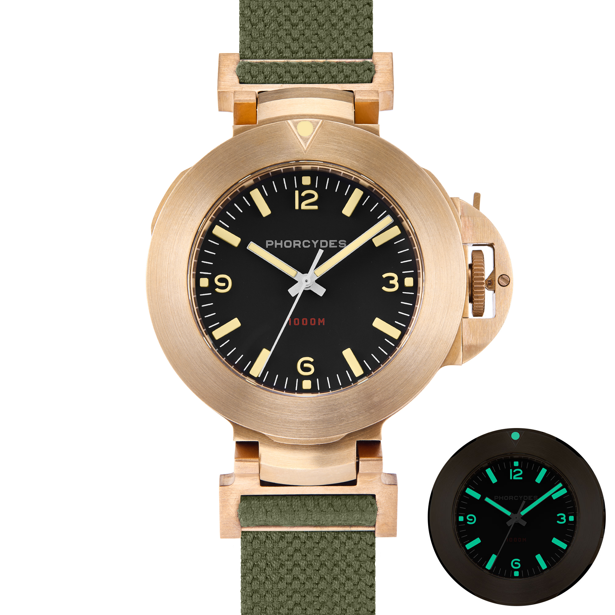 PHB-1 CuSn8 homage dive watch ANNO 1985 bronze prototype with green strap