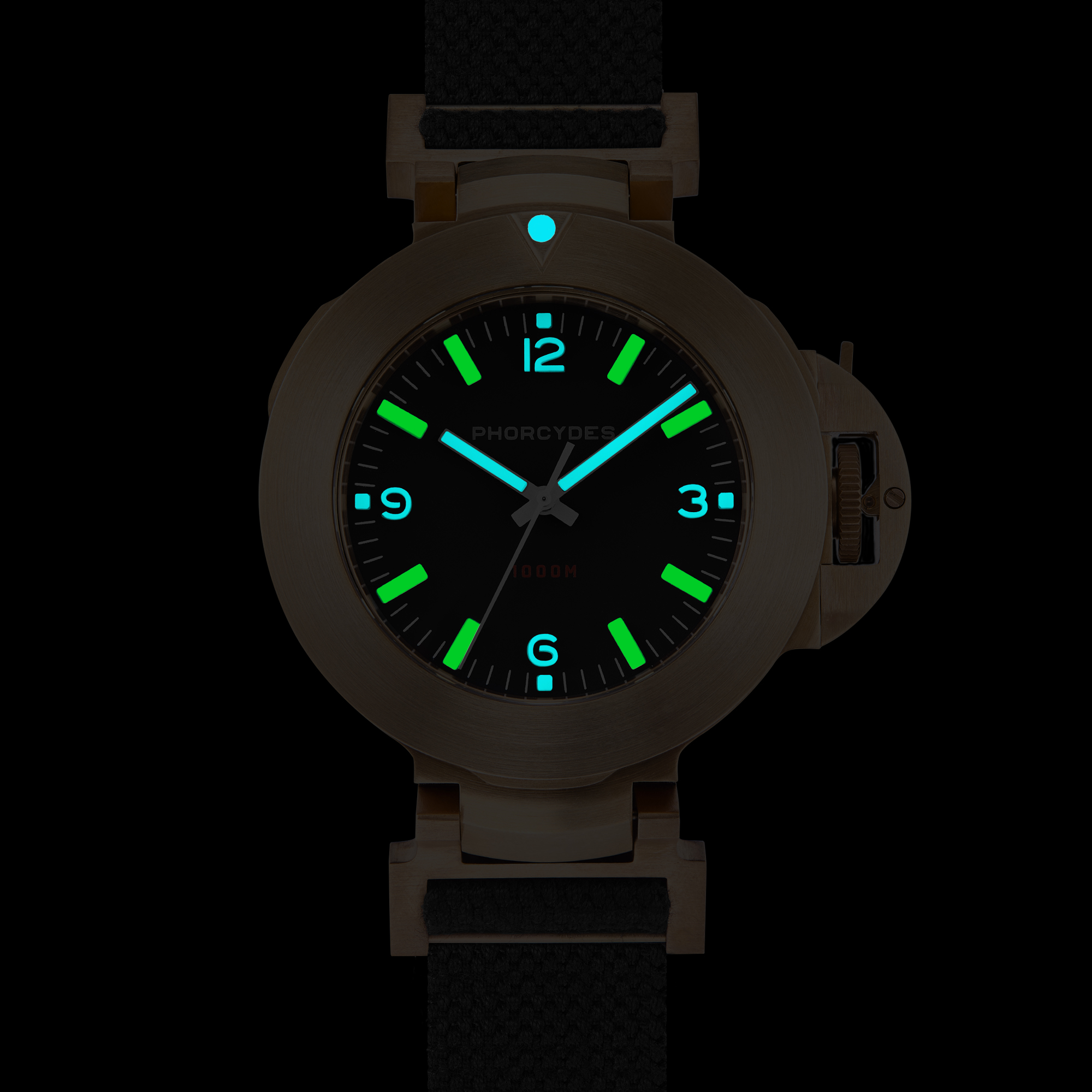 PHB-1 CuSn8 homage dive watch ANNO 1985 bronze prototype with green strap