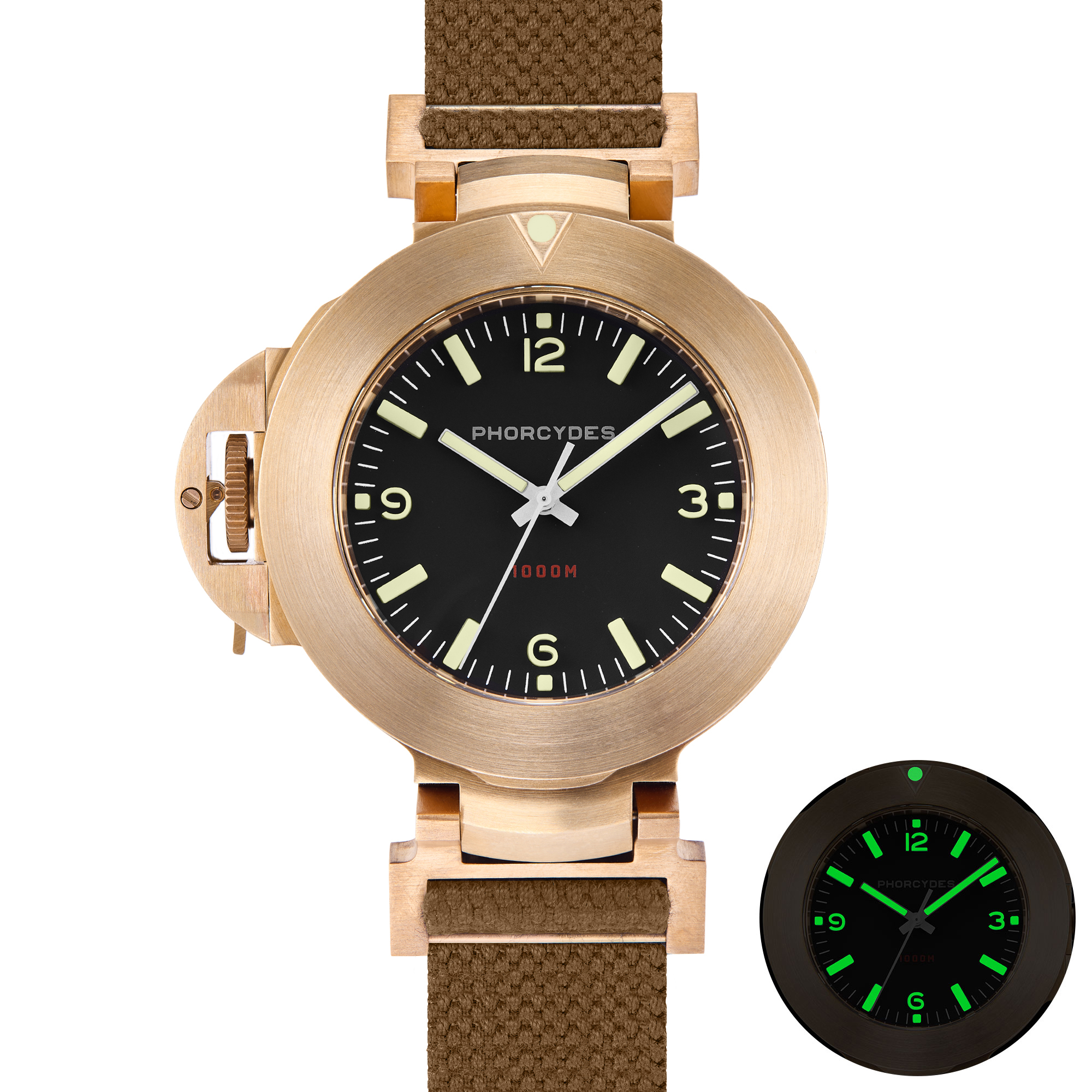PHB-1 CuSn8 homage dive watch ANNO 1985 bronze prototype with brown strap