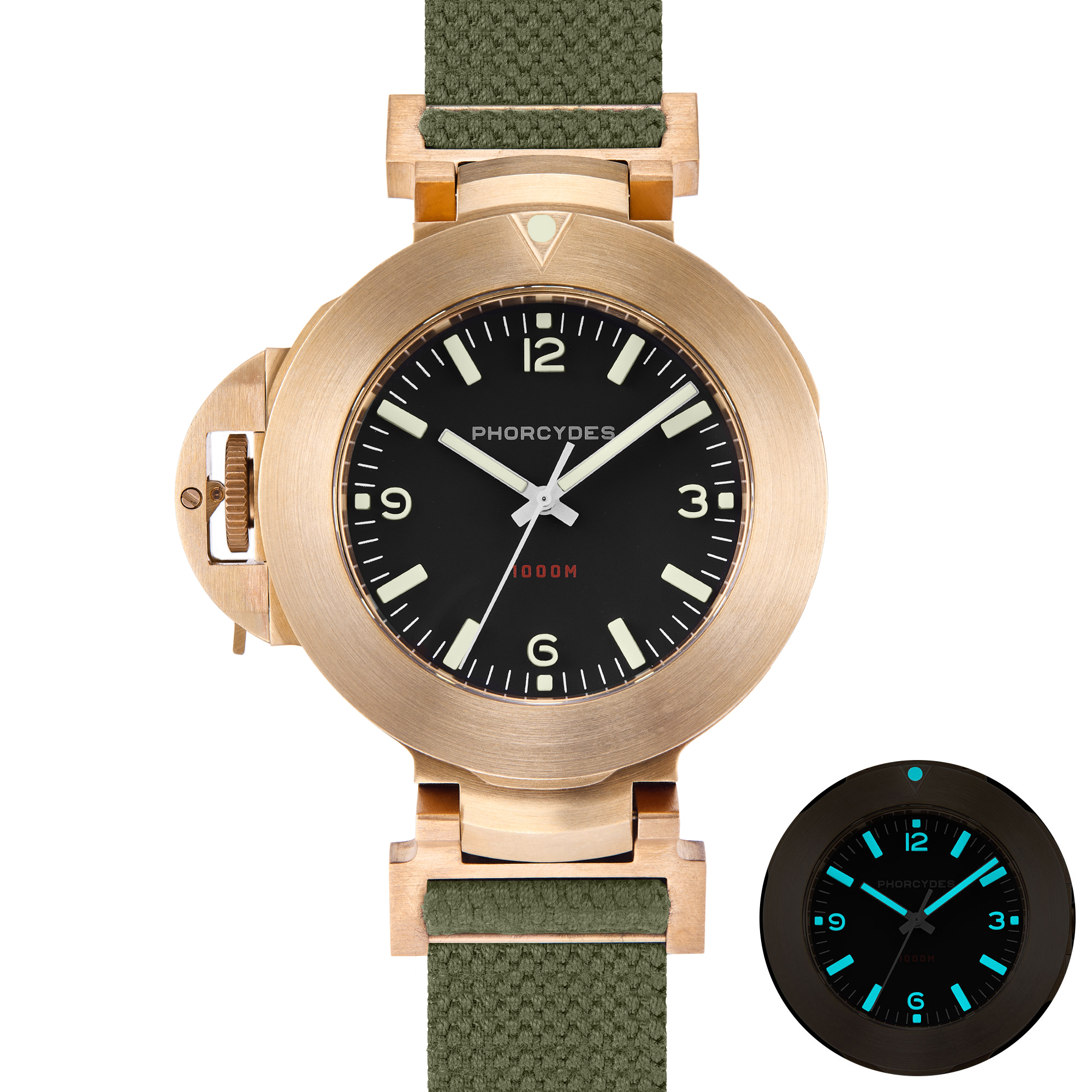 PHB-1 CuSn8 homage dive watch ANNO 1985 bronze prototype with green strap