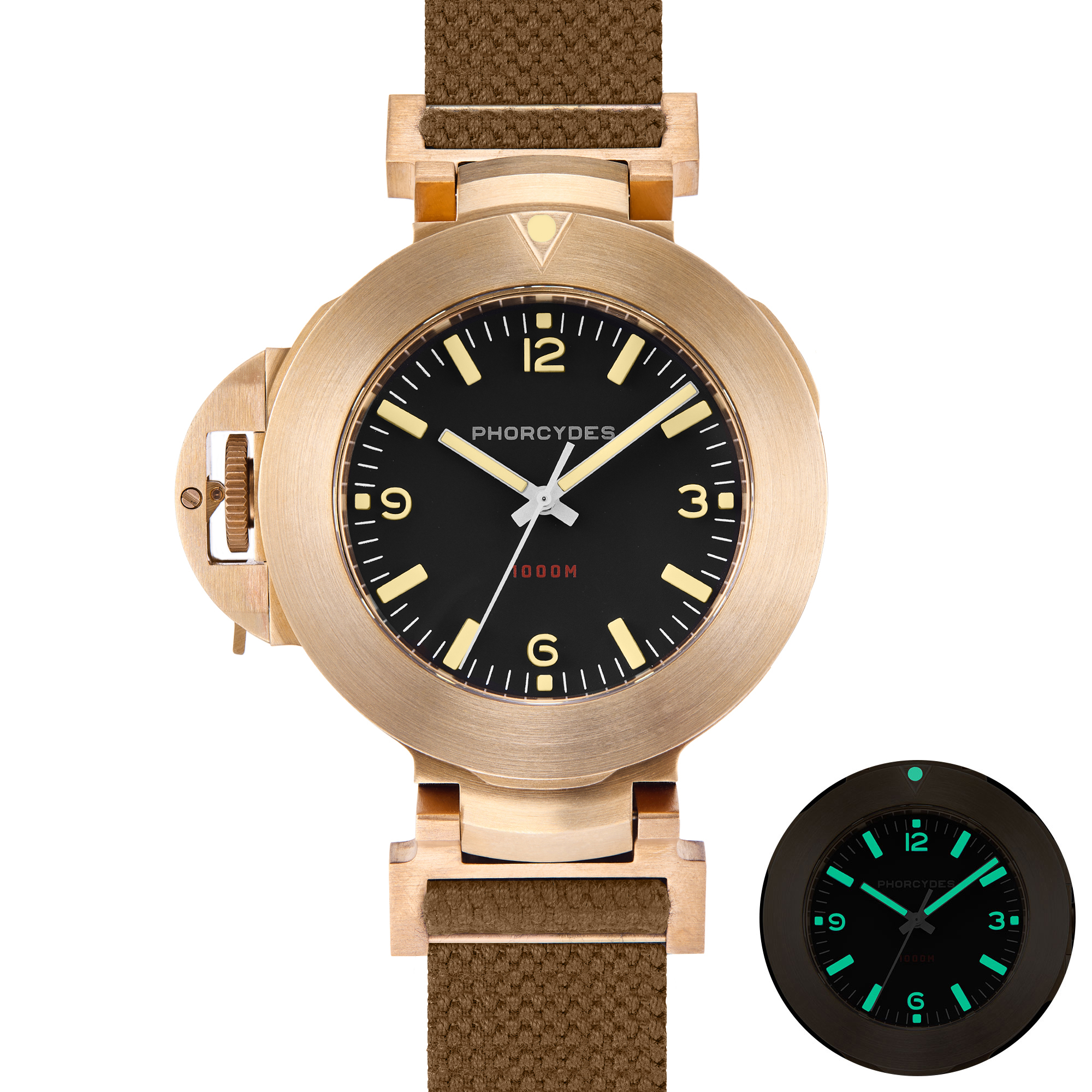 PHB-1 CuSn8 homage dive watch ANNO 1985 bronze prototype with brown strap