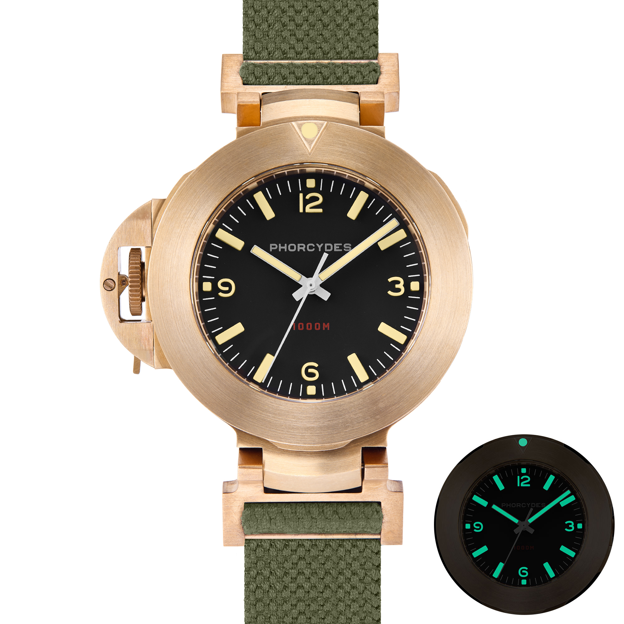 PHB-1 CuSn8 homage dive watch ANNO 1985 bronze prototype with green strap