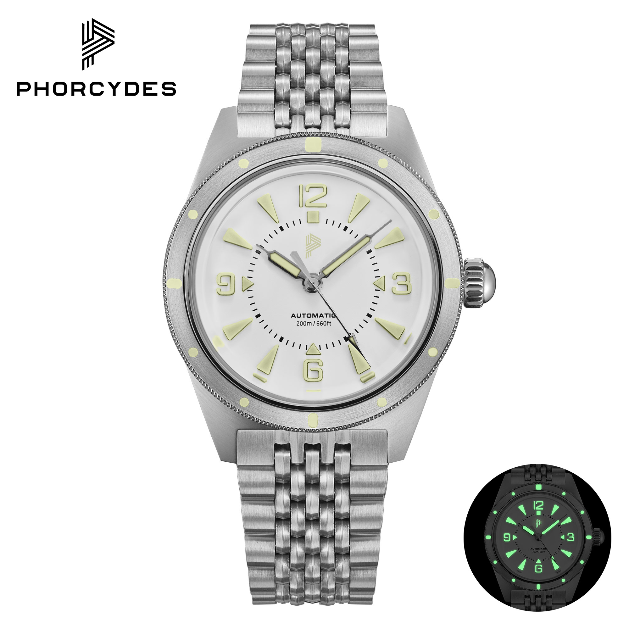 PH-2 skin diver watches with bracelet -white dial