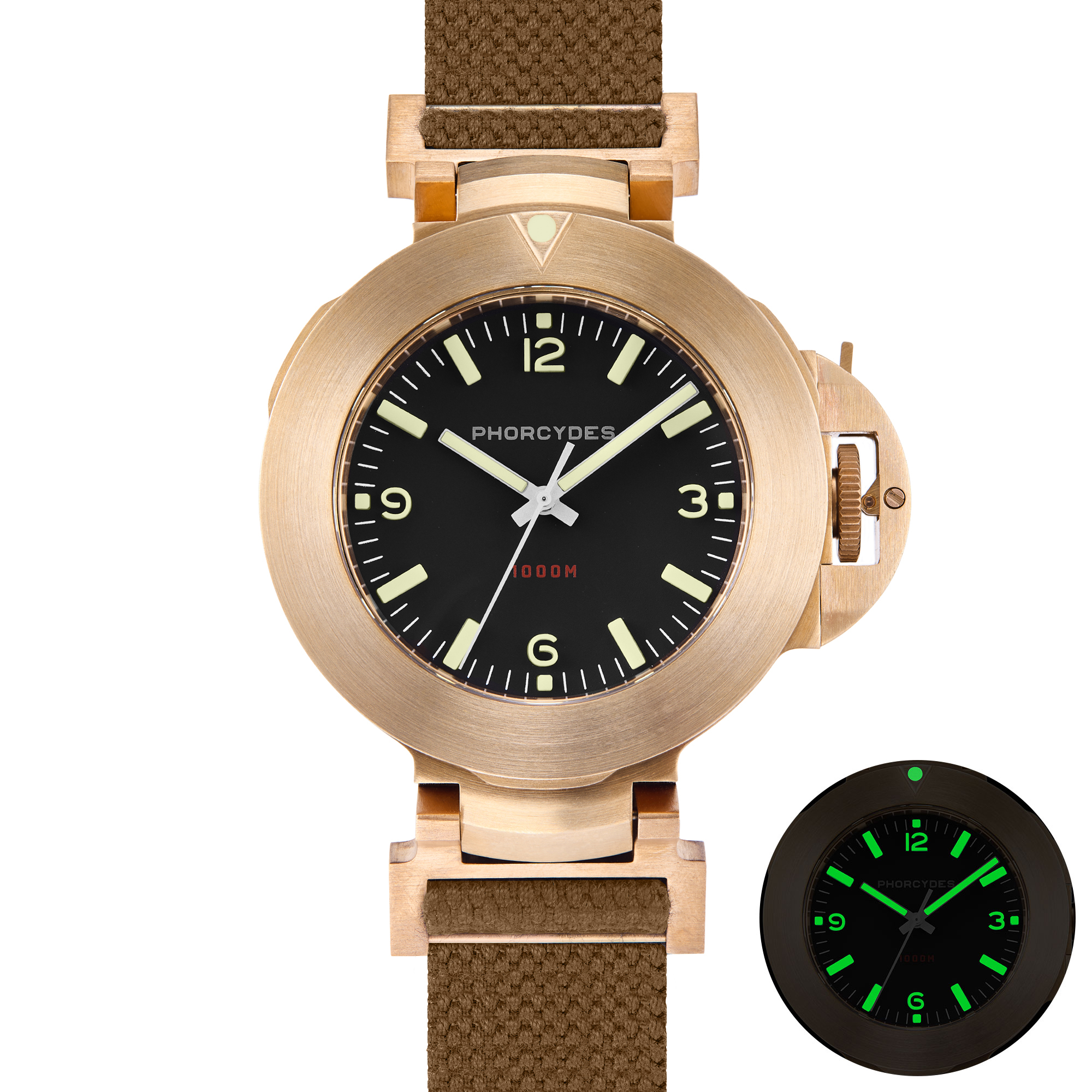 PHB-1 CuSn8 homage dive watch ANNO 1985 bronze prototype with brown strap