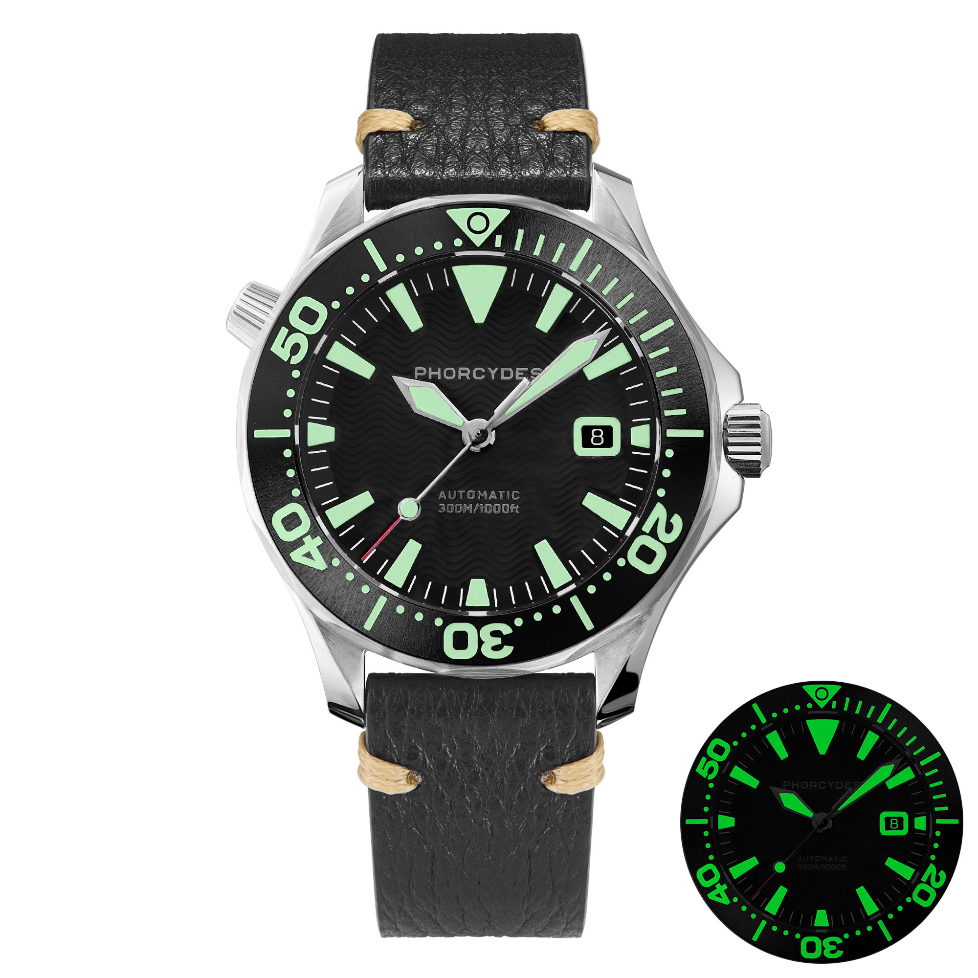 PH-6  with leather strap (black dial)