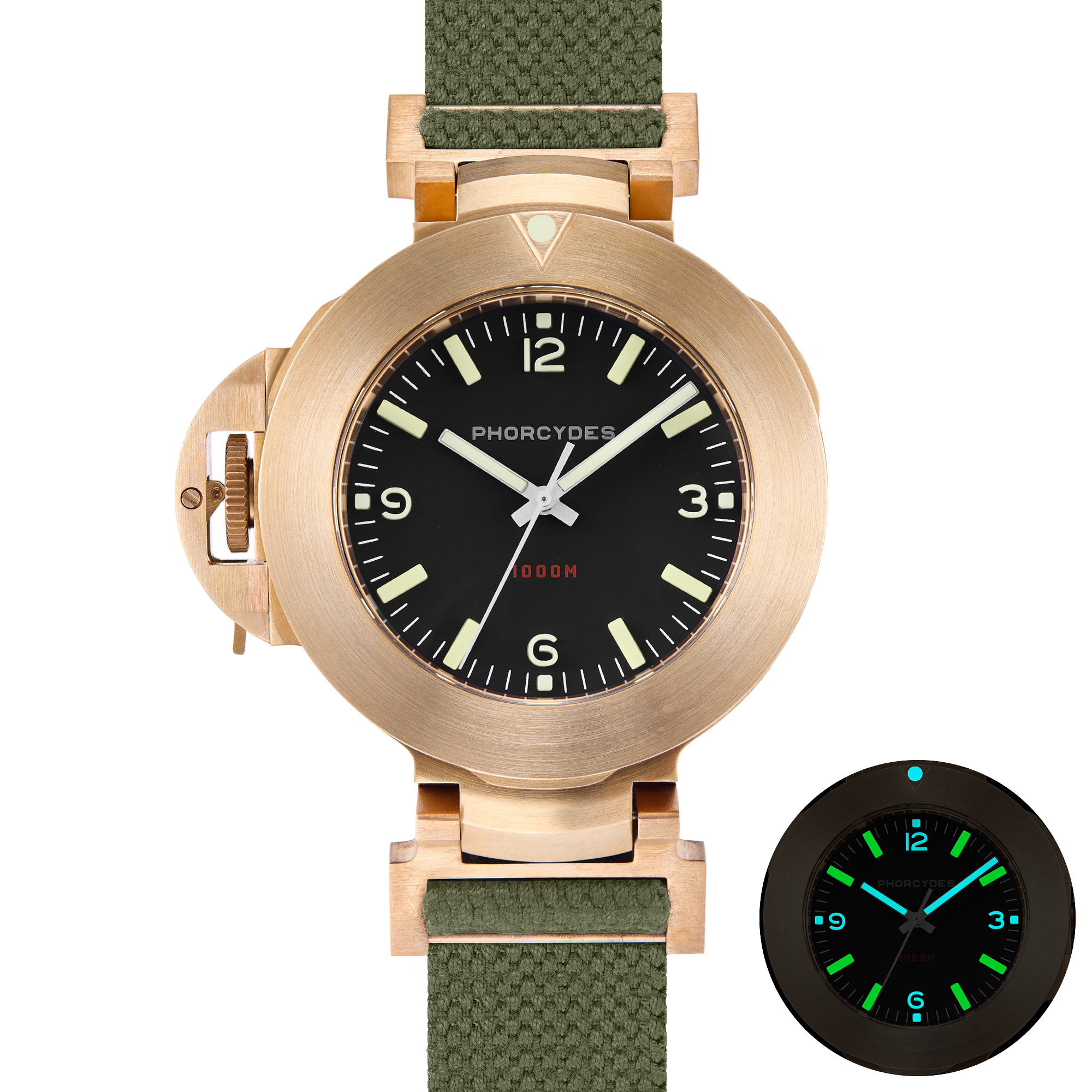 PHB-1 CuSn8 homage dive watch ANNO 1985 bronze prototype with green strap