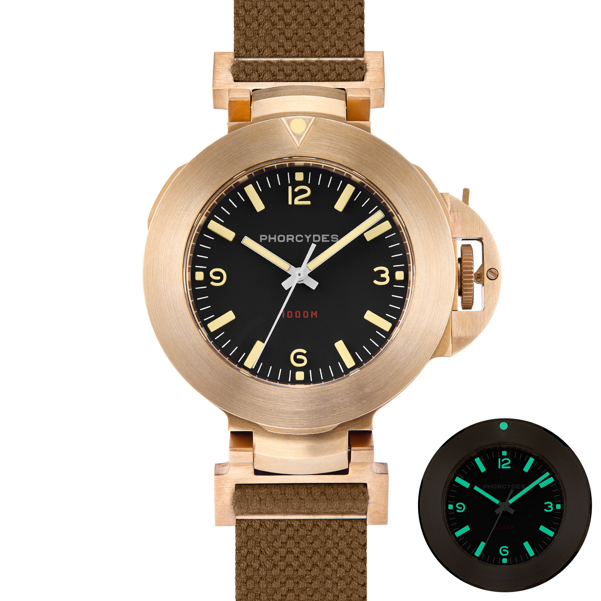 PHB-1 CuSn8 homage dive watch ANNO 1985 bronze prototype with brown strap