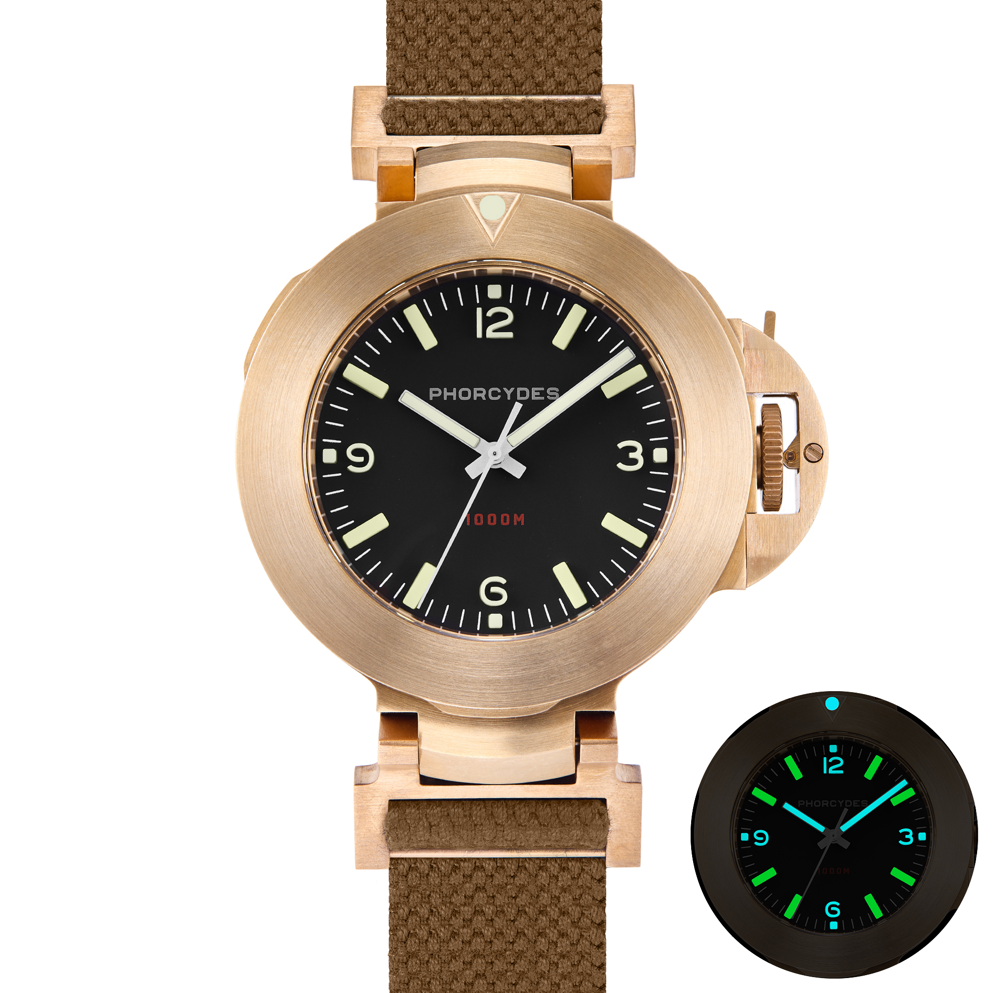 PHB-1 CuSn8 homage dive watch ANNO 1985 bronze prototype with brown strap