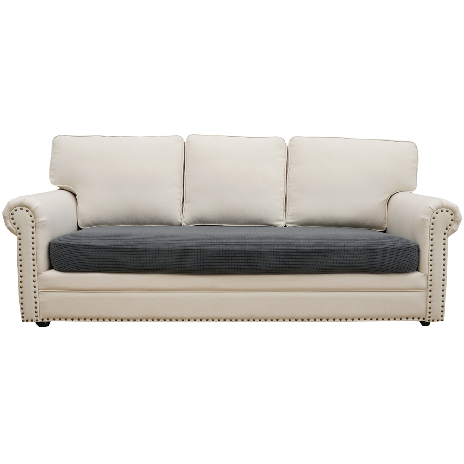 Eismodra Couch Cushion Covers Magic Stretch Sofa Slipcover for 3 Cushion Couch Dogs Pet L Shape 2 Seat Replacement Furniture Protector,Dark Gray(Only 1 Piece)