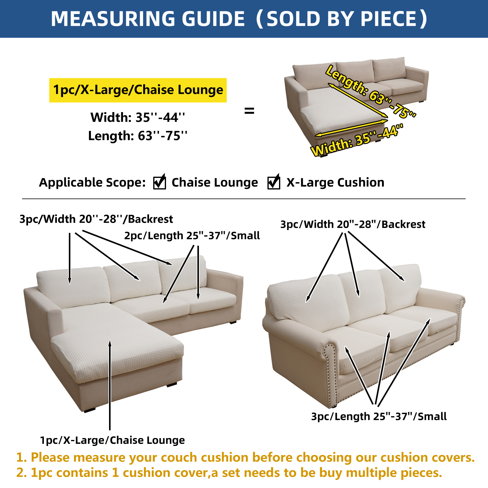 Eismodra Couch Cushion Covers Magic Stretch Sofa Slipcover for 3 Cushion Couch Dogs Pet L Shape 2 Seat Replacement Furniture Protector,Cream White(Only 1 Piece)