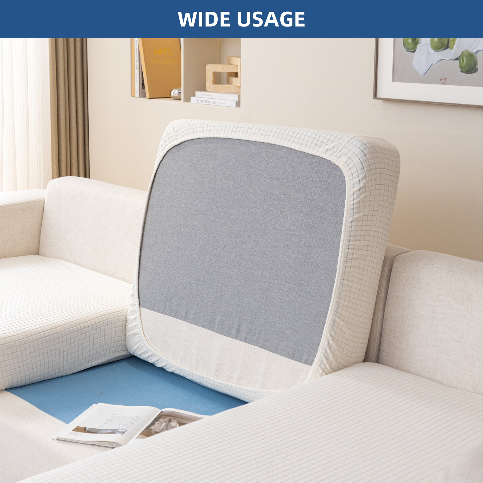 Eismodra Couch Cushion Covers Magic Stretch Sofa Slipcover for 3 Cushion Couch Dogs Pet L Shape 2 Seat Replacement Furniture Protector,Cream White(Only 1 Piece)