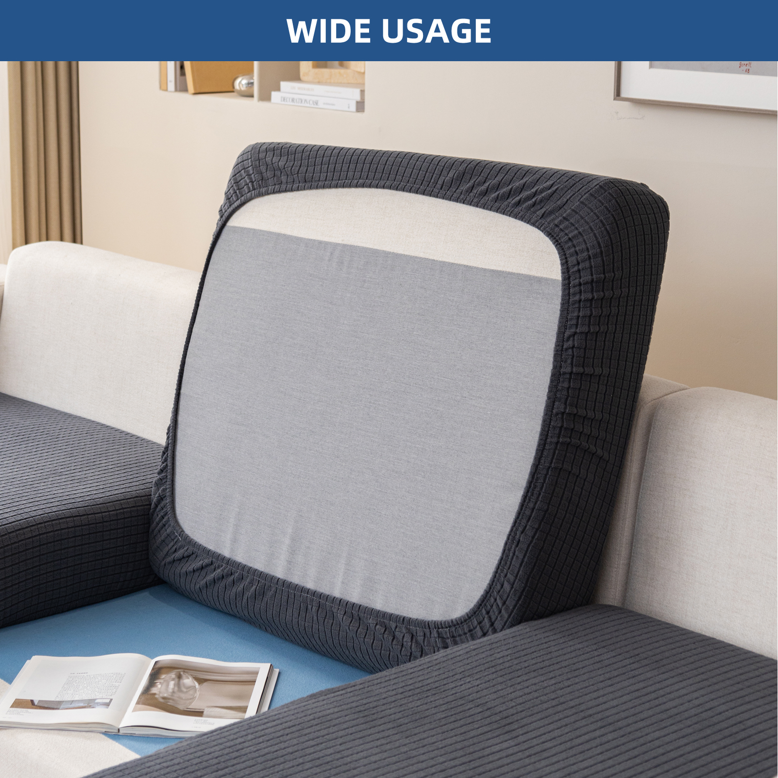 Eismodra Couch Cushion Covers Magic Stretch Sofa Slipcover for 3 Cushion Couch Dogs Pet L Shape 2 Seat Replacement Furniture Protector,Dark Gray(Only 1 Piece)