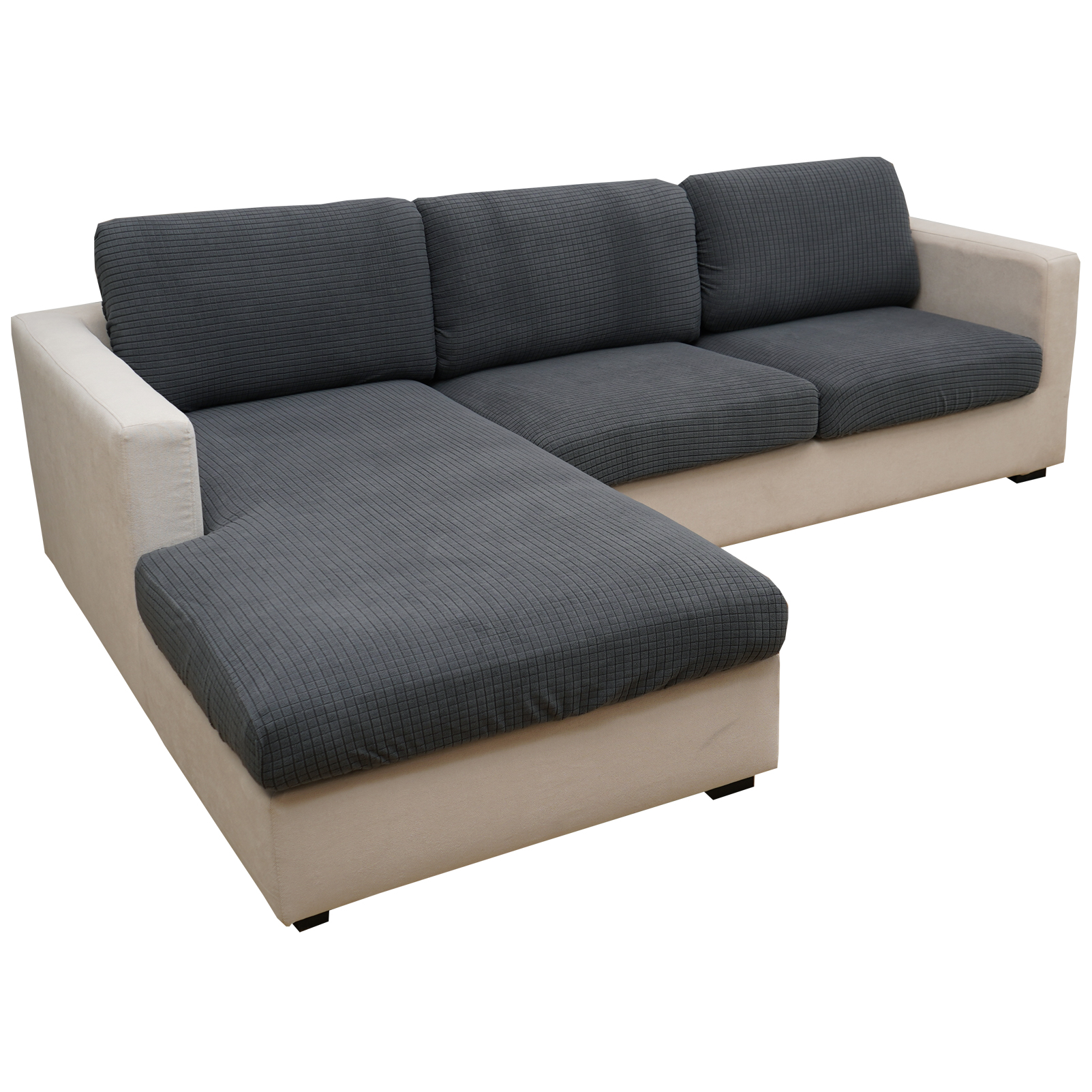 Eismodra Couch Cushion Covers Magic Stretch Sofa Slipcover for 3 Cushion Couch Dogs Pet L Shape 2 Seat Replacement Furniture Protector,Dark Gray(Only 1 Piece)