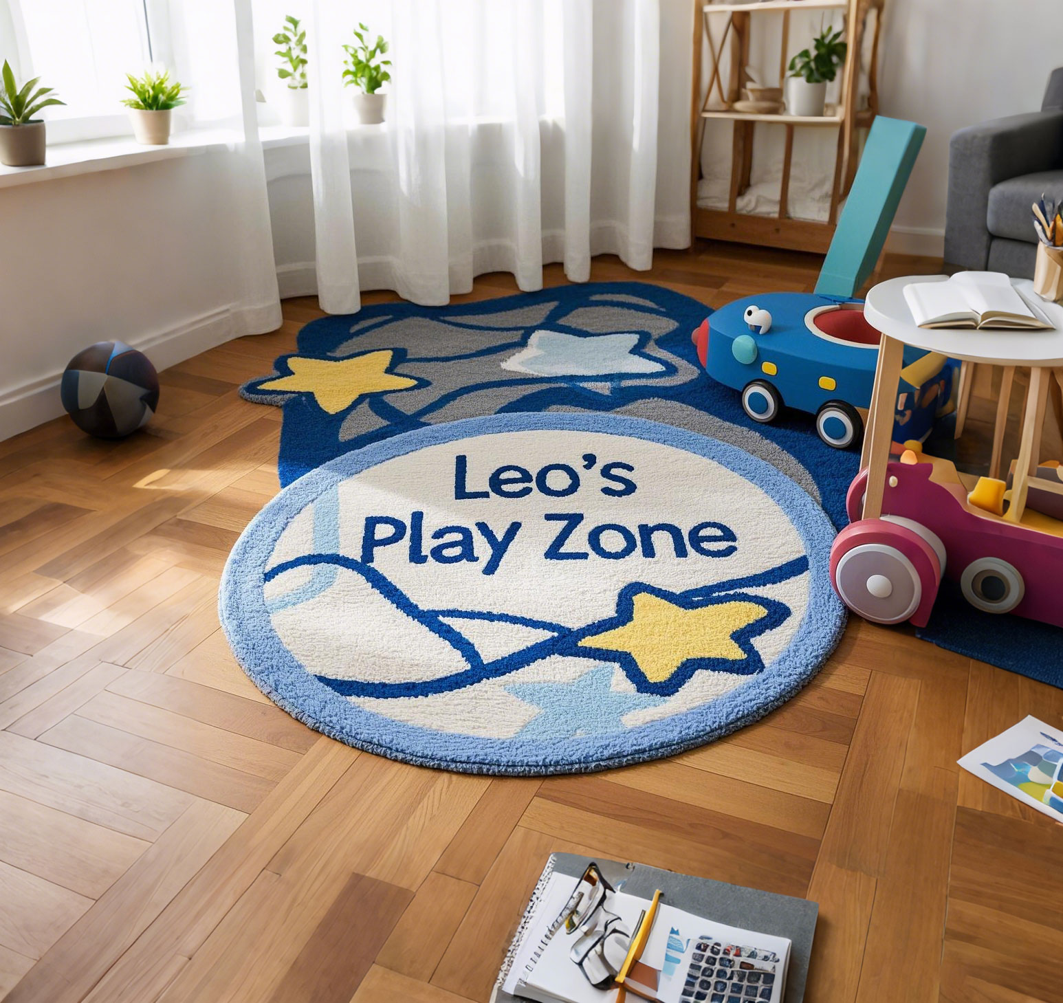 Personalized Kids Play Zone Room Irregular Shape Plush Carpet