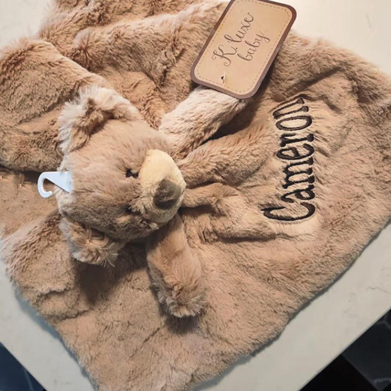 Custom Personalized Teddy Bear Lovey Security Blanket with Rattle