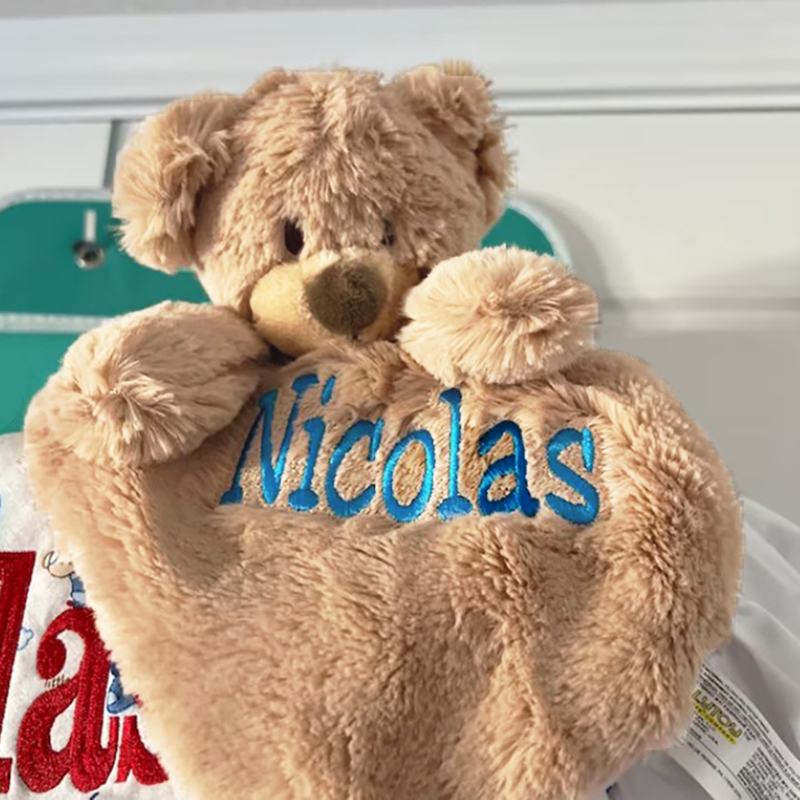 Custom Personalized Teddy Bear Lovey Security Blanket with Rattle