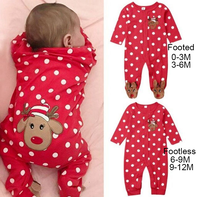 Baby Newborn Christmas outfit reindeer footed babygrow