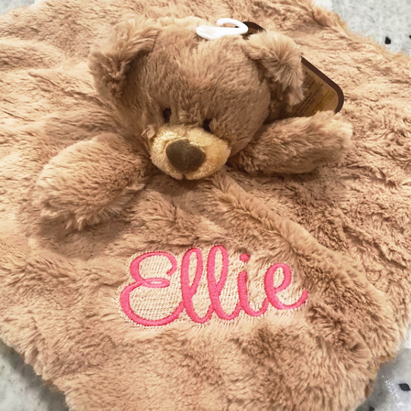 Custom Personalized Teddy Bear Lovey Security Blanket with Rattle