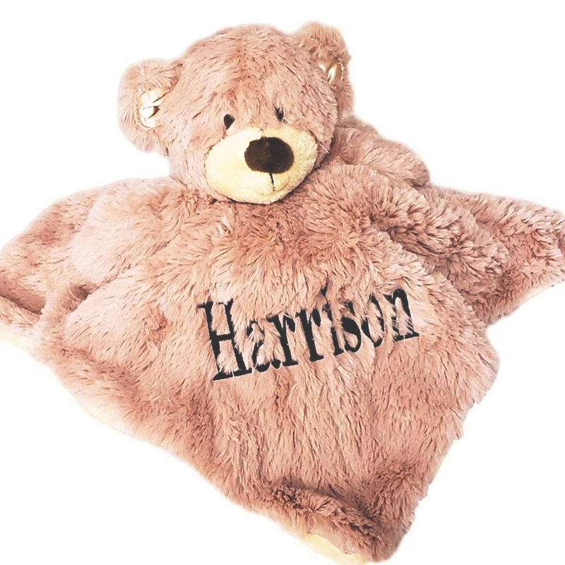 Custom Personalized Teddy Bear Lovey Security Blanket with Rattle