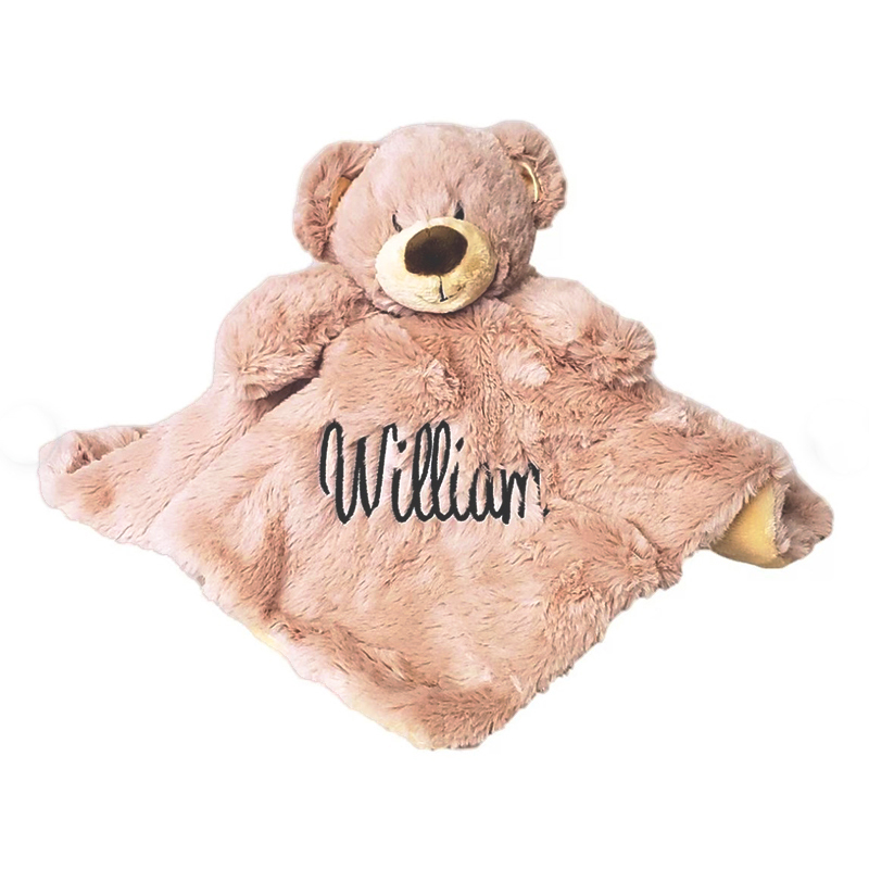 Custom Personalized Teddy Bear Lovey Security Blanket with Rattle