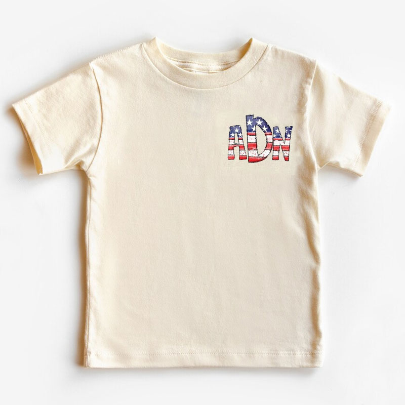 [Youth Shirt / 2-14 Years]4th of July Patriotic Bass Fish Monogram Kid Shirt