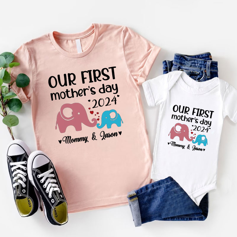 [Baby Bodysuit]Happy Mother'day Mommy and me Elephant Matching Bodysuit