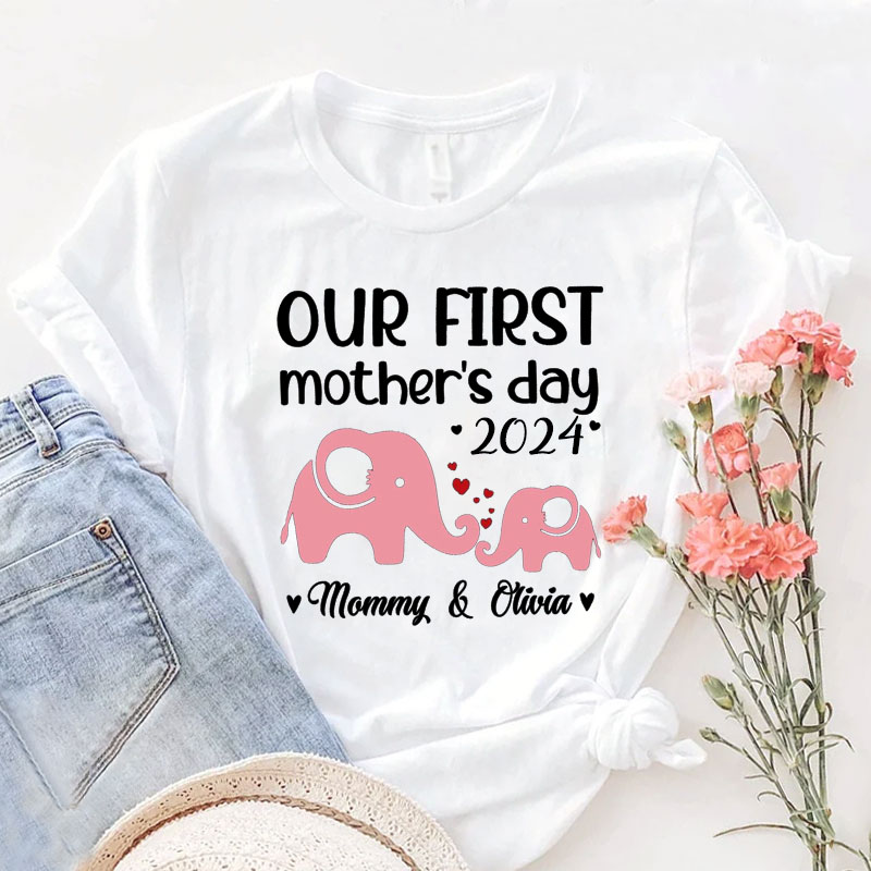[Adult Tee] Mother'day Mommy and me Elephant Matching Shirt Mother's Day Gift