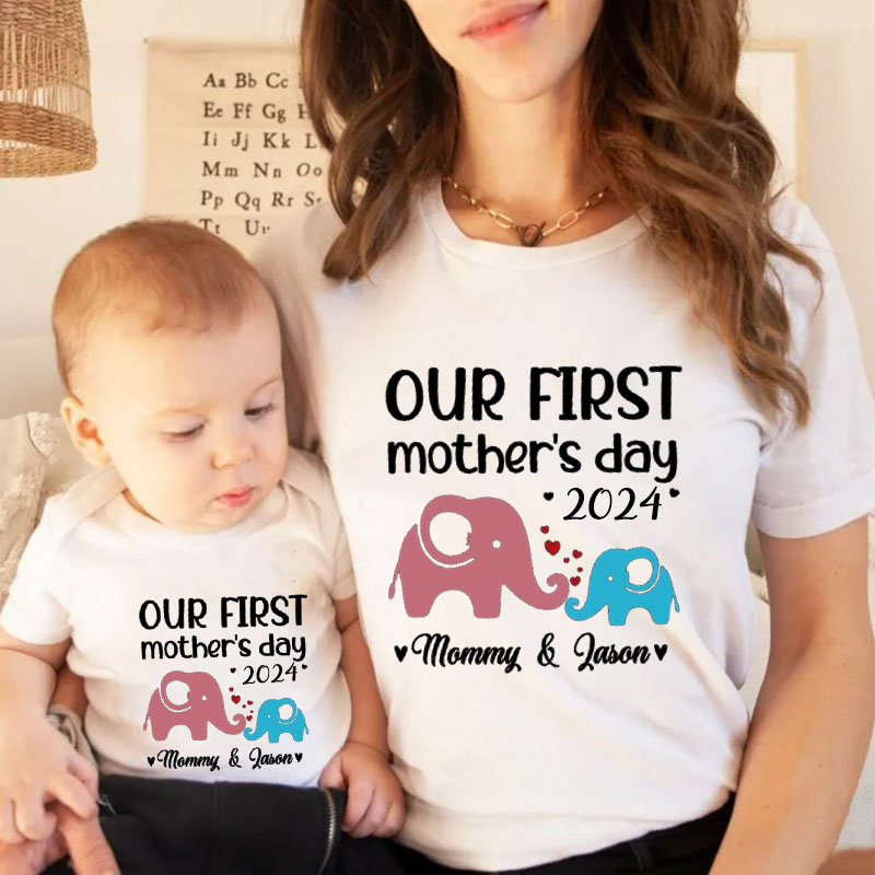 [Baby Bodysuit]Happy Mother'day Mommy and me Elephant Matching Bodysuit