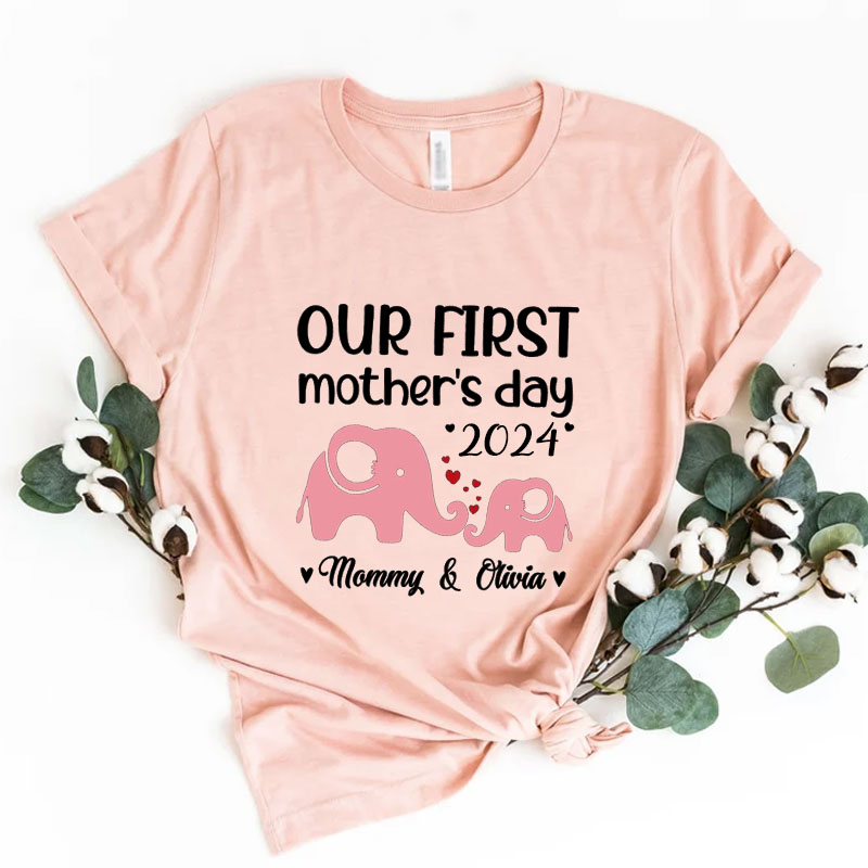 [Adult Tee] Mother'day Mommy and me Elephant Matching Shirt Mother's Day Gift