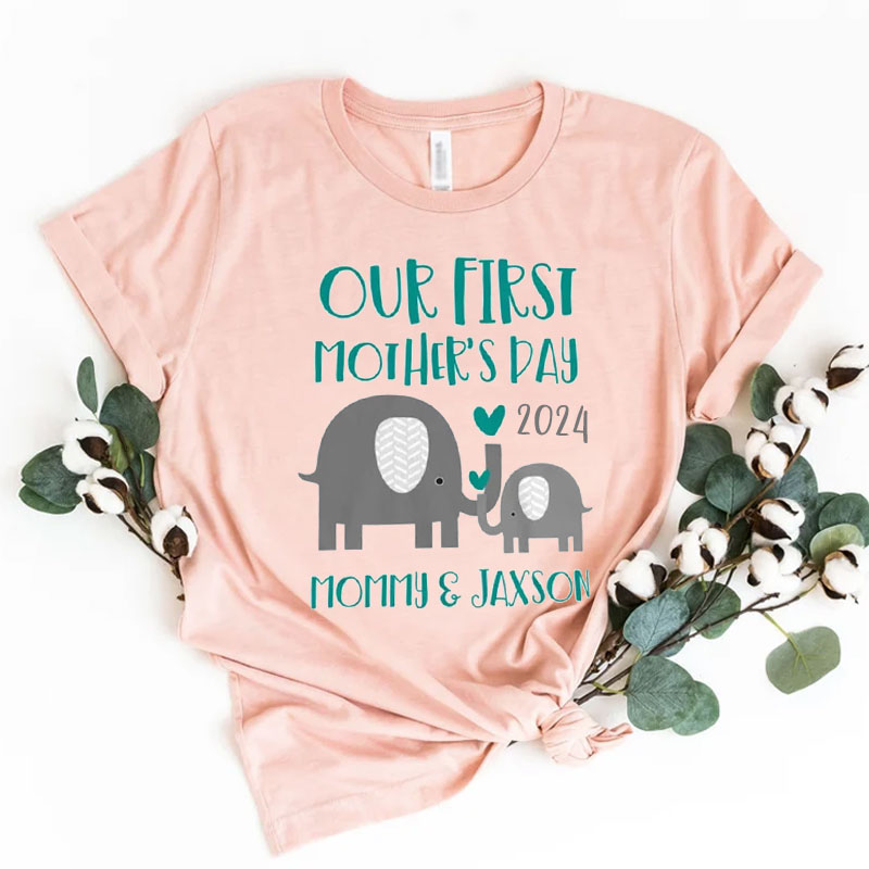 [Adult Tee] Our First Mothers Day Elephant Matching Shirt Mother's Day Gift
