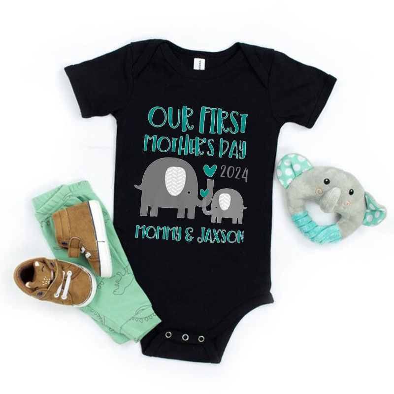 [Adult Tee] Our First Mothers Day Elephant Matching Shirt Mother's Day Gift