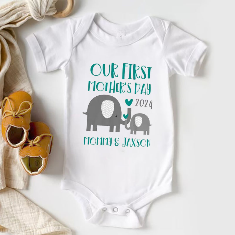 [Adult Tee] Our First Mothers Day Elephant Matching Shirt Mother's Day Gift