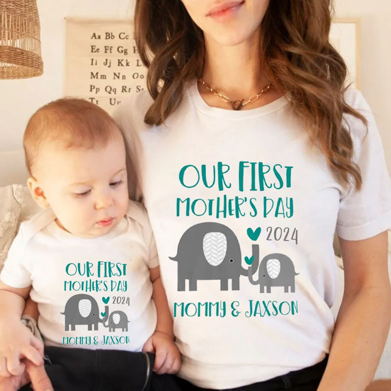 [Baby Bodysuit]Our First Mothers Day Elephant  Matching Bodysuit