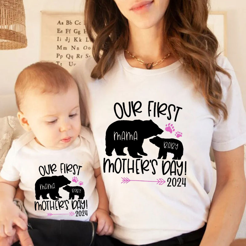 [Baby Bodysuit]Mothers Day Mommy Baby boy Bear Matching Bodysuit