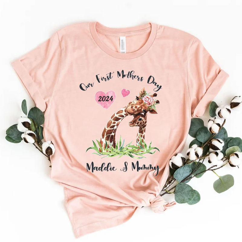 [Adult Tee] Mothers Day Giraffe Mommy Matching Shirt