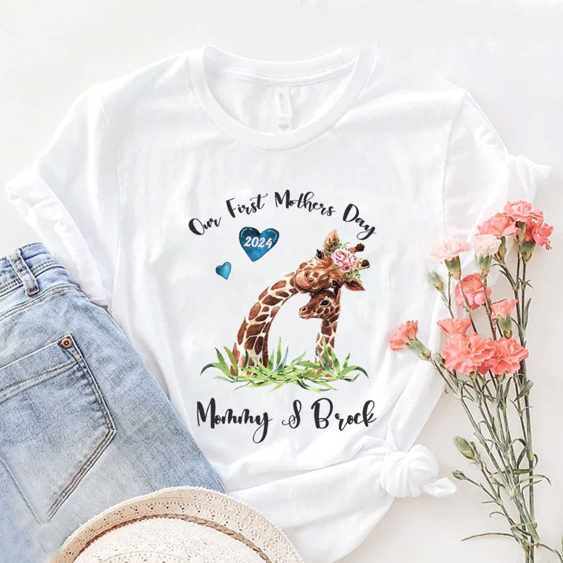 [Adult Tee] Mothers Day Giraffe Mommy Matching Shirt