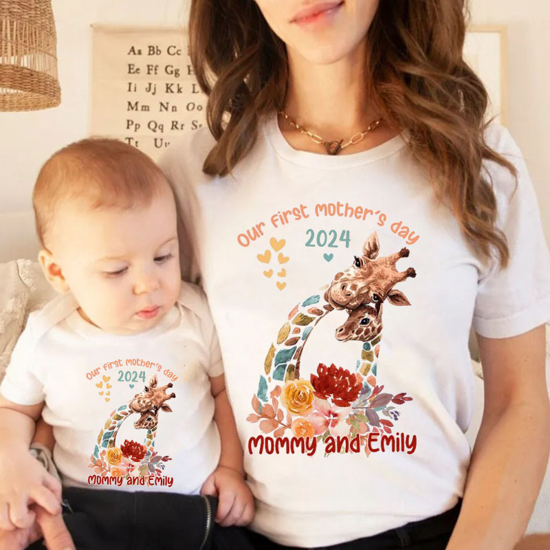[Baby Bodysuit]Custom Giraffes Mother's Day Shirt Matching Bodysuit