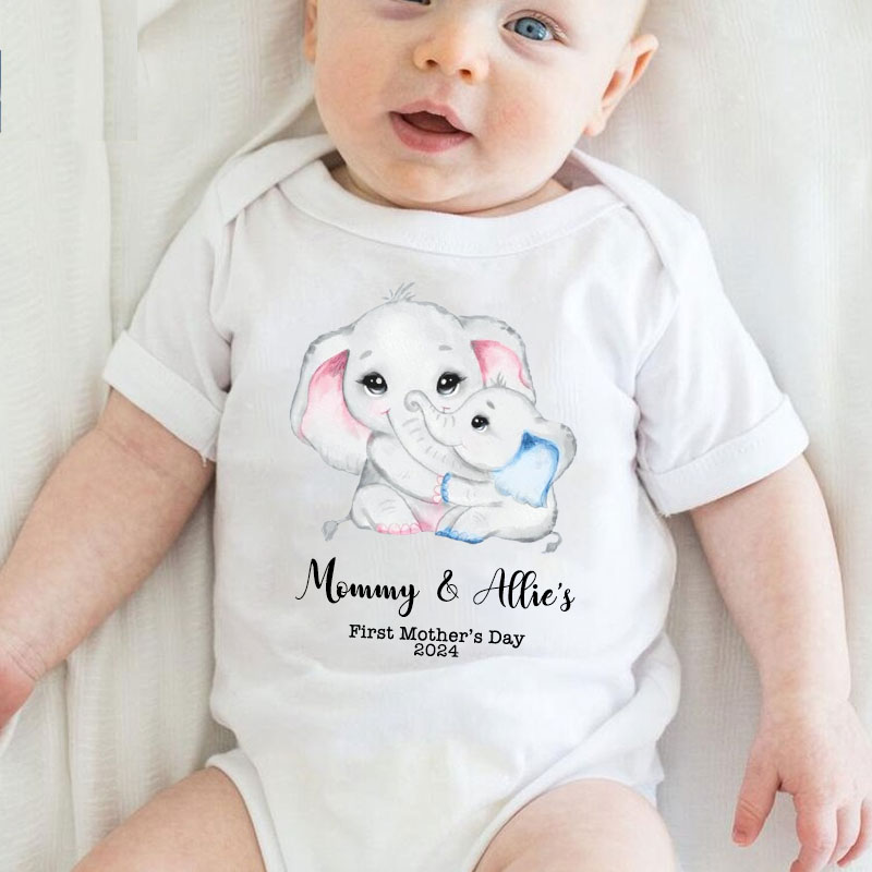 [Adult Tee]Customalized Cute Elephant Mommy Matching Shirt