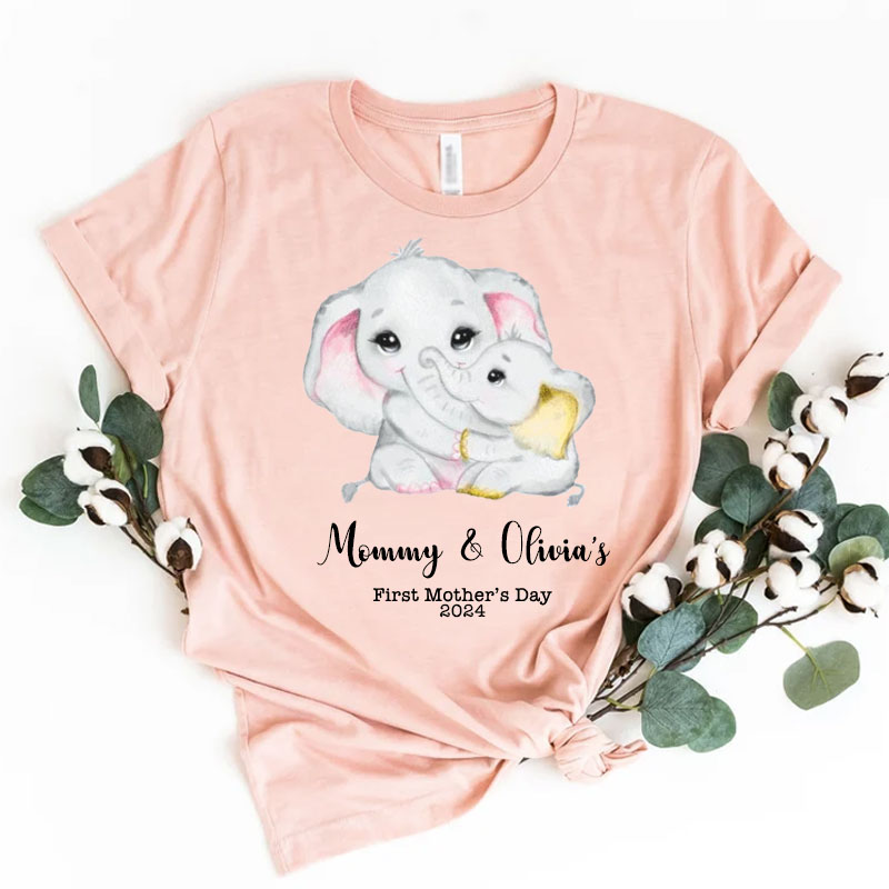[Adult Tee]Customalized Cute Elephant Mommy Matching Shirt