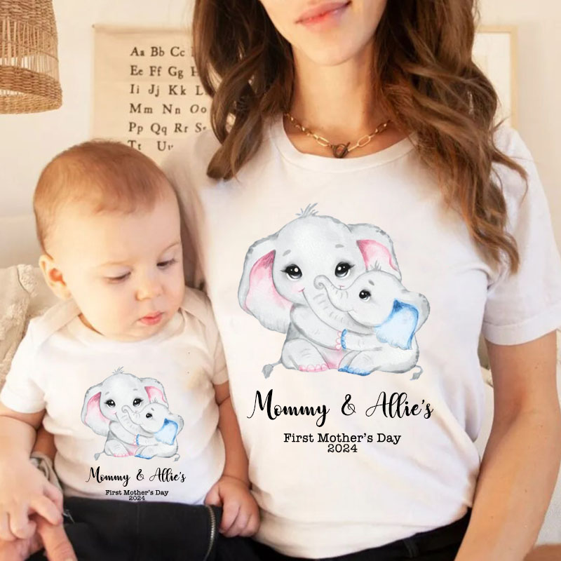 [Baby Bodysuit]Customalized Cute Elephant Mother's Day Matching Bodysuit